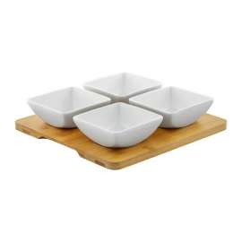Dajar DJ45577 PORCELANSKI SET 4 ČETVRTASTE ČINIJE SA DASKOM OD BAMBUSA