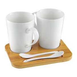Dajar DJ45581 PORCELANSKI SET 2 ŠOLJE SA DASKOM OD BAMBUSA